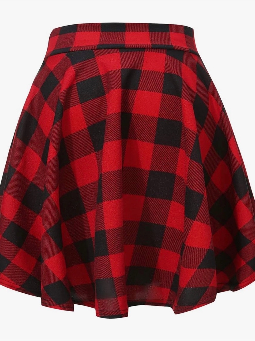 Red and Black Plaid Circle Skirt - Women